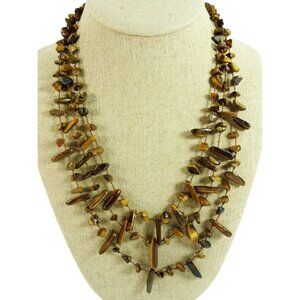 Multi-Strand Tigereye Necklace Triple-Strand Tigerseye Brown Stone 20"